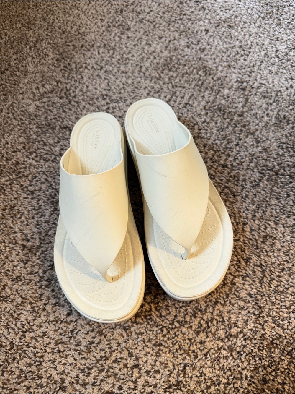 CROCS Cream Slide Thong Sandals